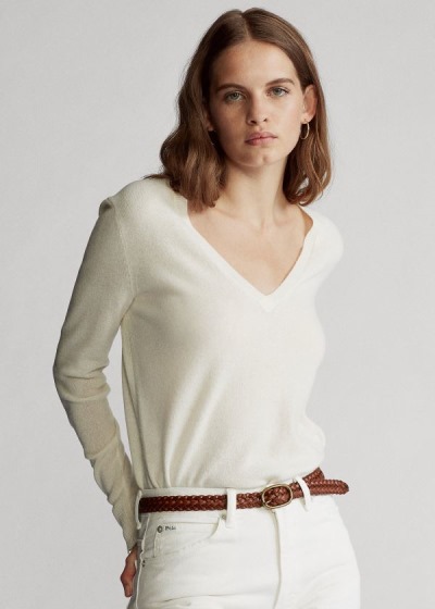 Sueter Polo Ralph Lauren Mujer Creme - Washable Cashmere V-Neck - PWCZF5043